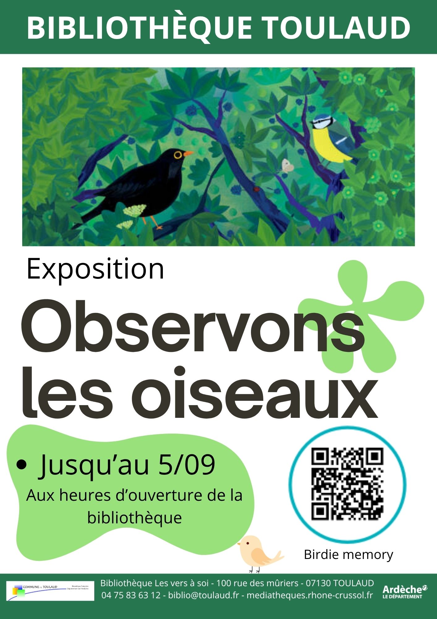 Exposition : Observons les oiseaux à la bibliothèque